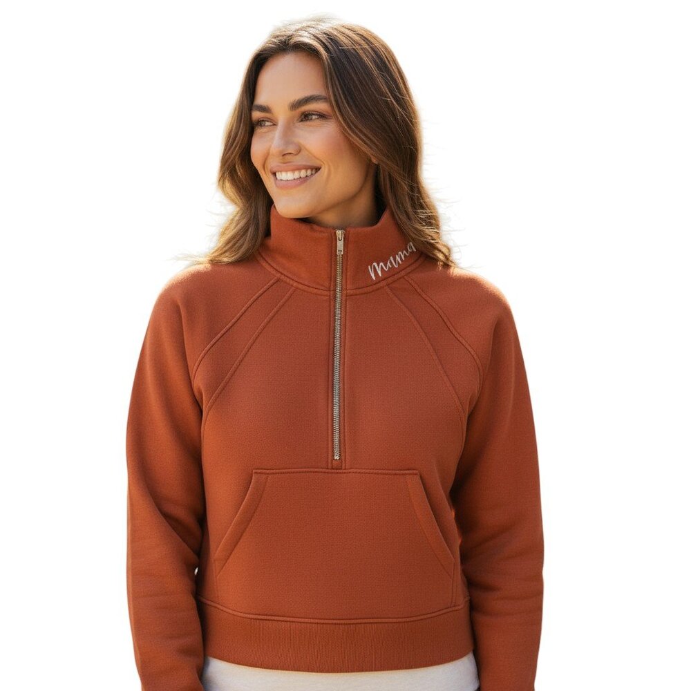 Bradley Sloane Women's M Rust Orange Quarter Zip Mock Neck Pullover Sweater